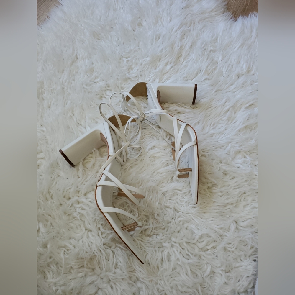 SCHUTZ Leaf Ankle Tie High Heel Sandals Women's 10 White Open Toe